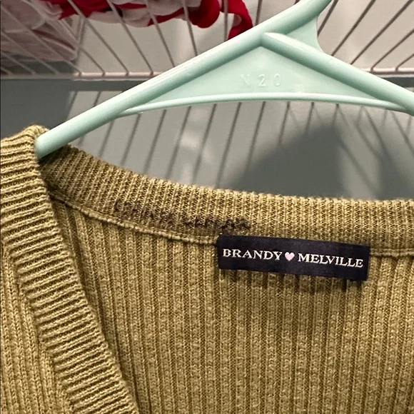 Brandy Melville Olive Ribbed Tank Top - Picture 2 of 4